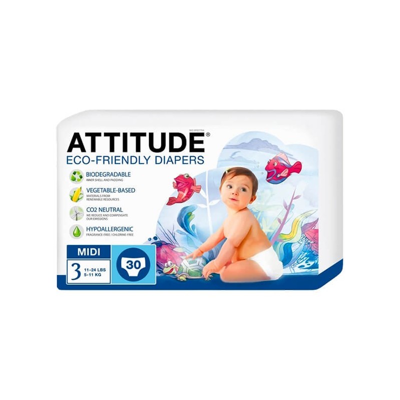 Pañales desechables 3 (4 a 9 kg) Attitude 30 ud